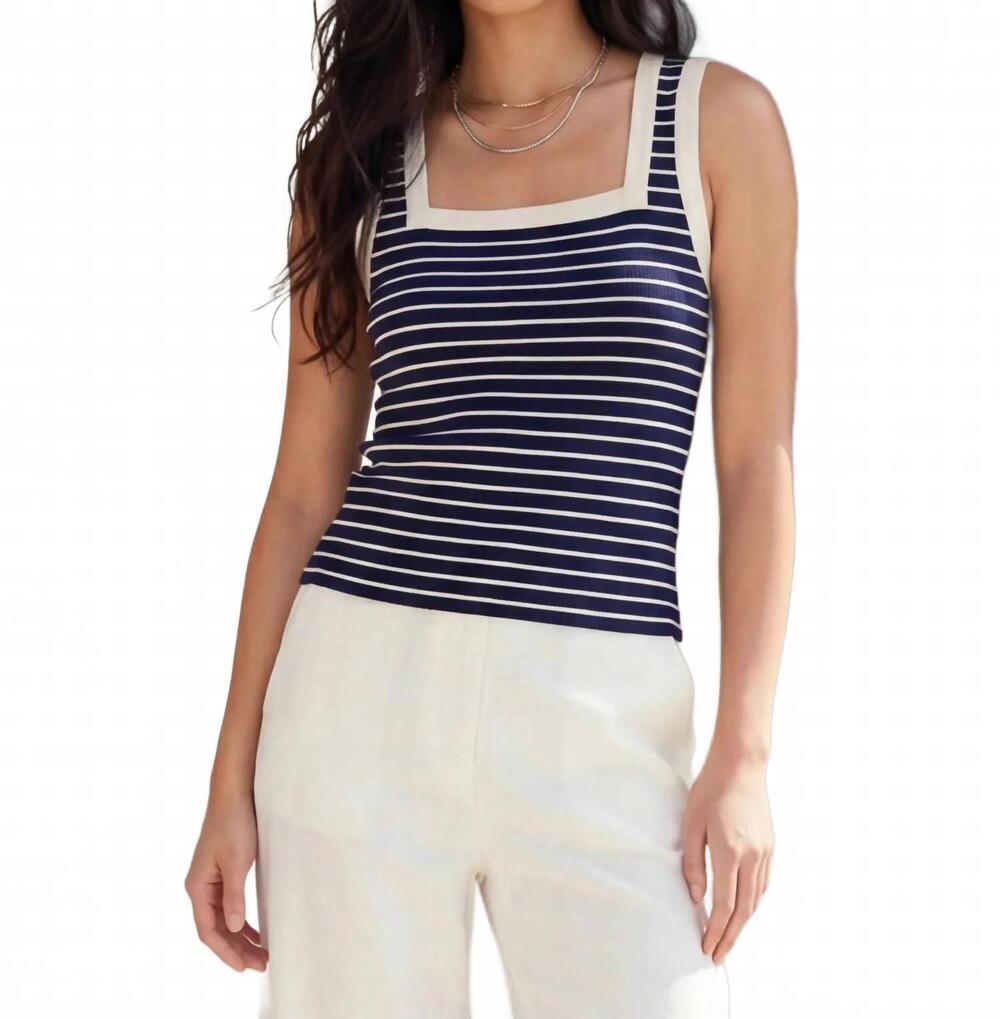 NEW FIFTEEN TWENTY mindy contrast tank in navy w/ cream